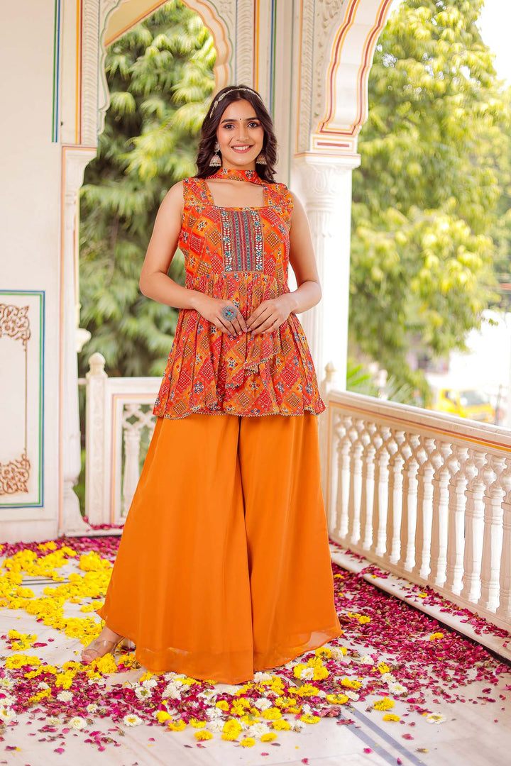 Orange Chinon Silk Palazzo Suit