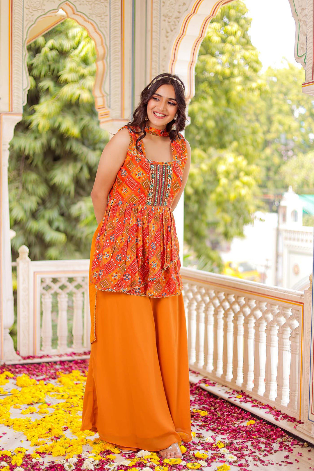 Orange Chinon Silk Palazzo Suit