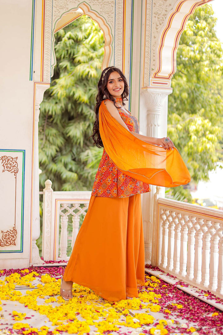 Orange Chinon Silk Palazzo Suit