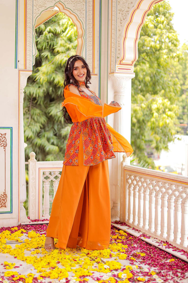 Orange Chinon Silk Palazzo Suit