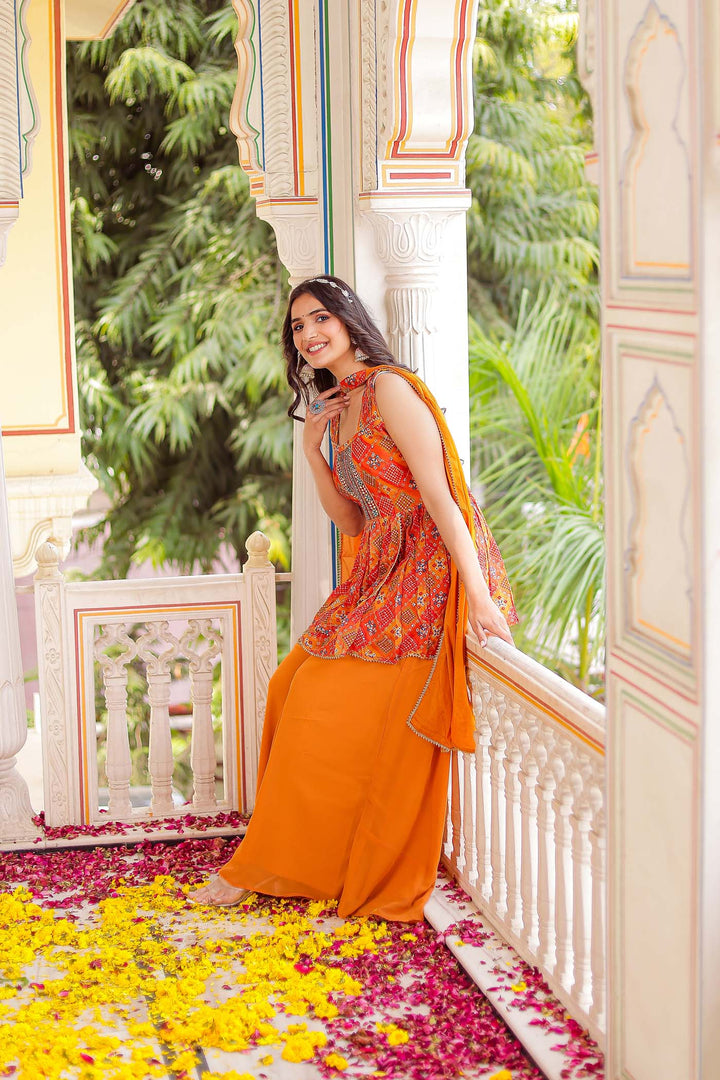 Orange Chinon Silk Palazzo Suit