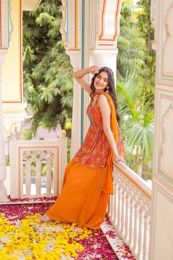 Orange Chinon Silk Palazzo Suit