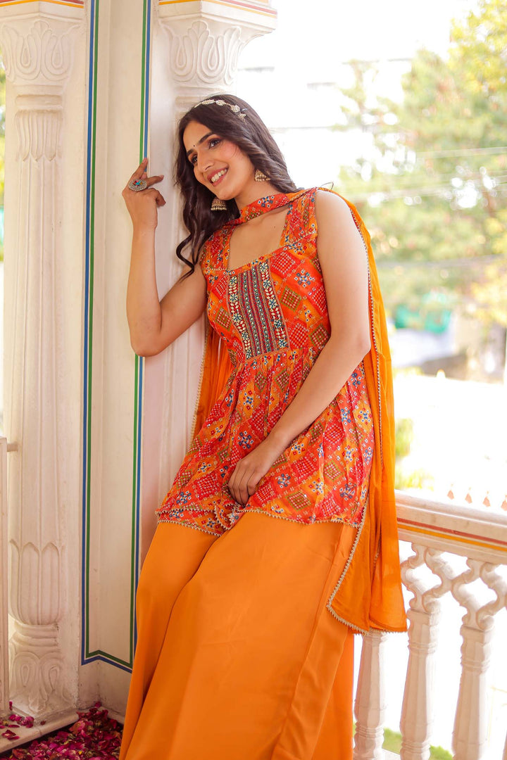 Orange Chinon Silk Palazzo Suit