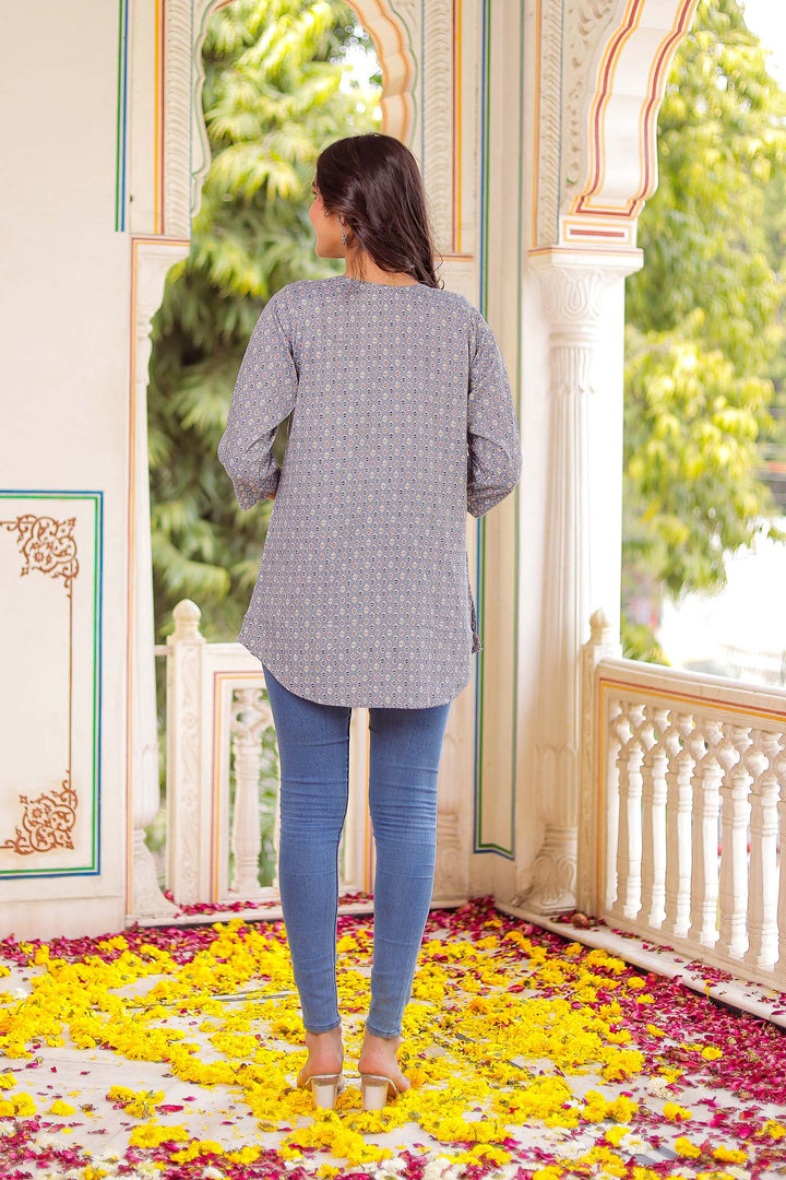 Grey Rayon Short Kurti Top.