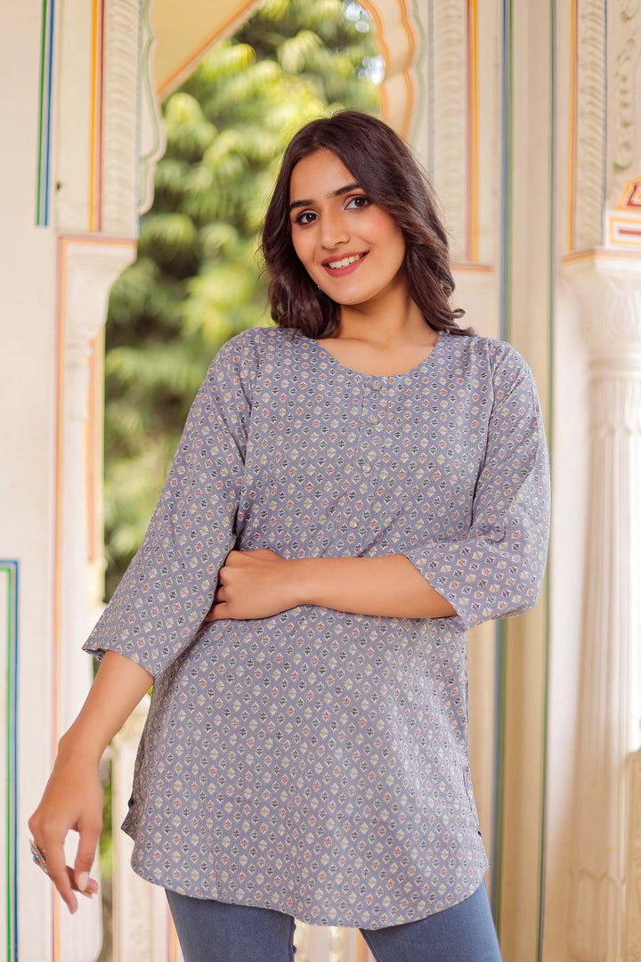 Grey Rayon Short Kurti Top.