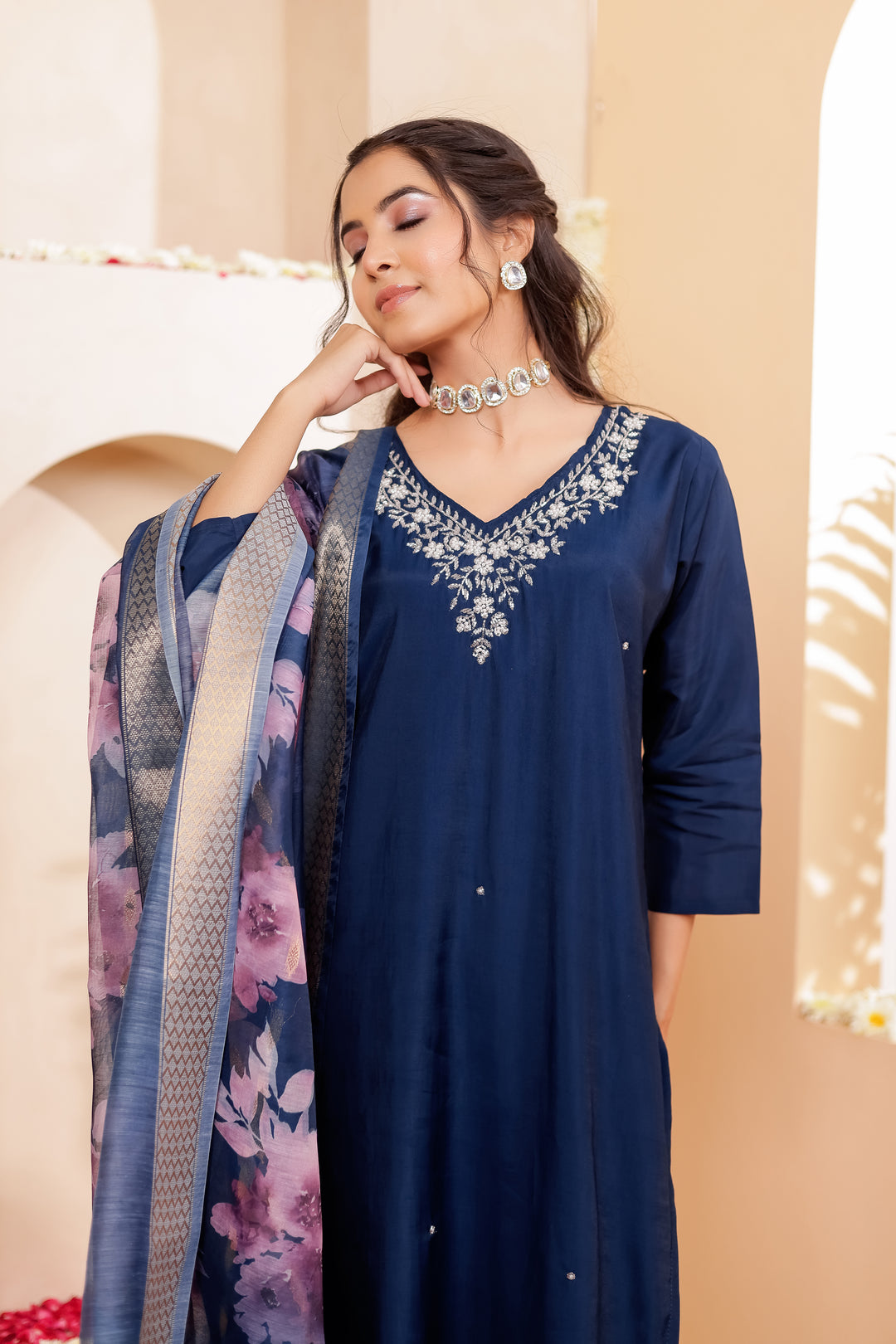 Midnight Blue Soft Silk Straight Cut Kurta Set