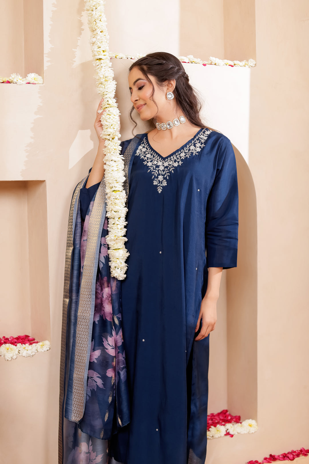 Midnight Blue Soft Silk Straight Cut Kurta Set