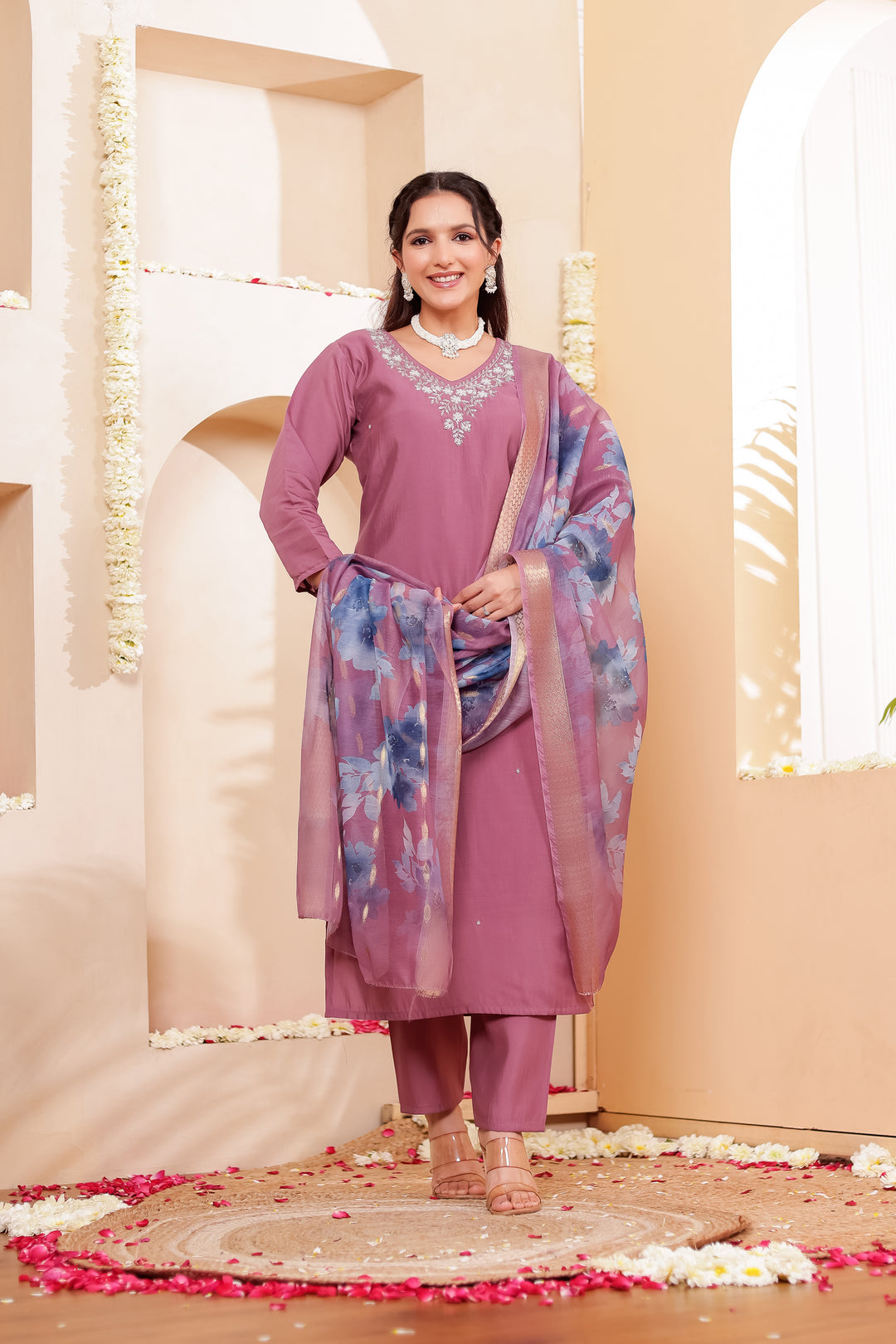Dusty Pink Soft Silk Straight Cut Kurta Set