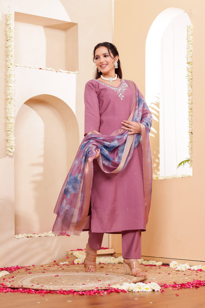 Dusty Pink Soft Silk Straight Cut Kurta Set