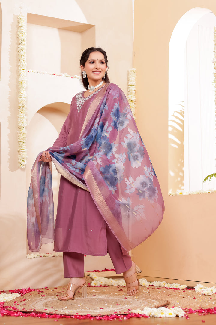 Dusty Pink Soft Silk Straight Cut Kurta Set