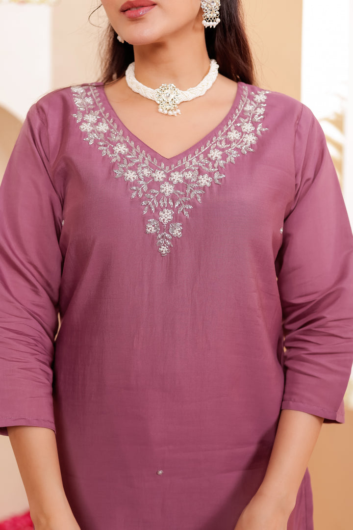 Dusty Pink Soft Silk Straight Cut Kurta Set