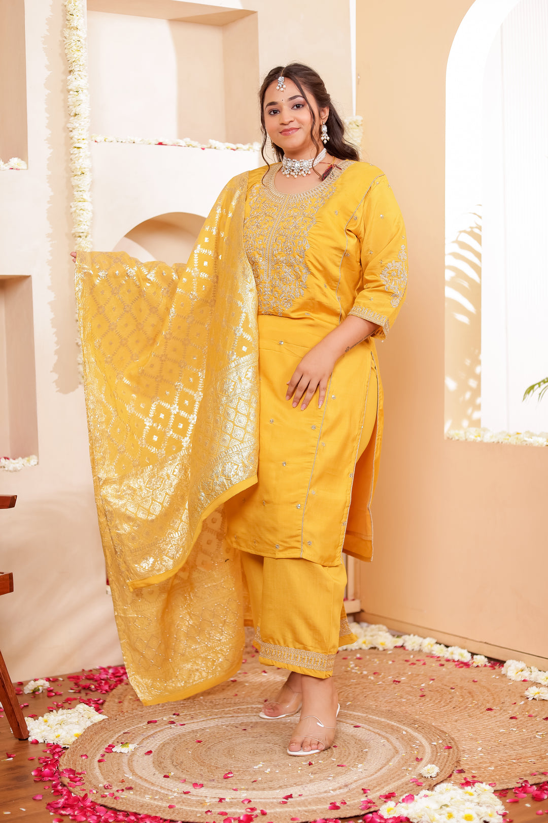 Mustard Soft Silk Straight Cut Kurta Set