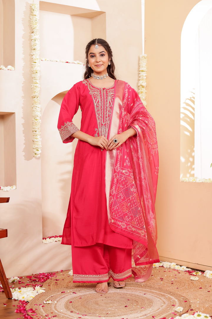 Pink Soft Silk Straight Cut Kurta Set