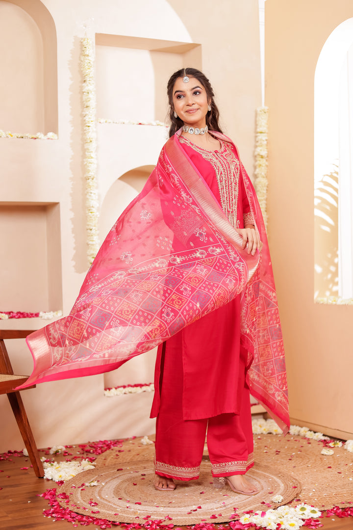 Pink Soft Silk Straight Cut Kurta Set