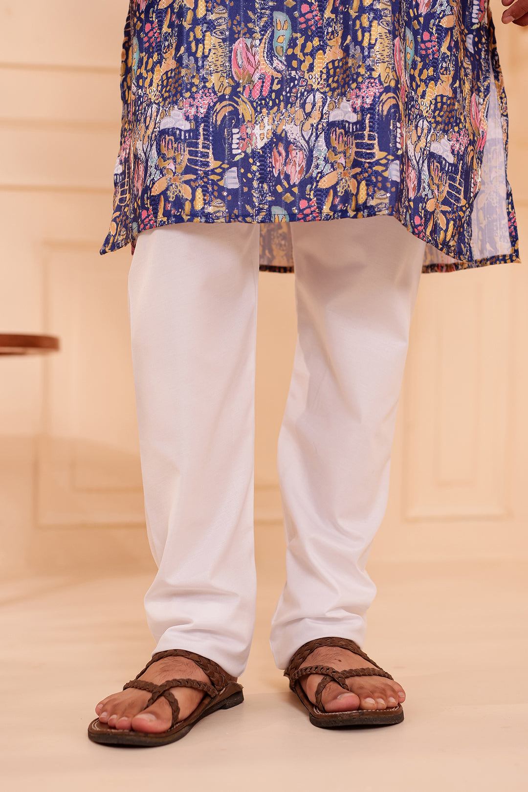 Navy Blue Digital Print Soft Silk Kurta Suit with Self Sequin Work.