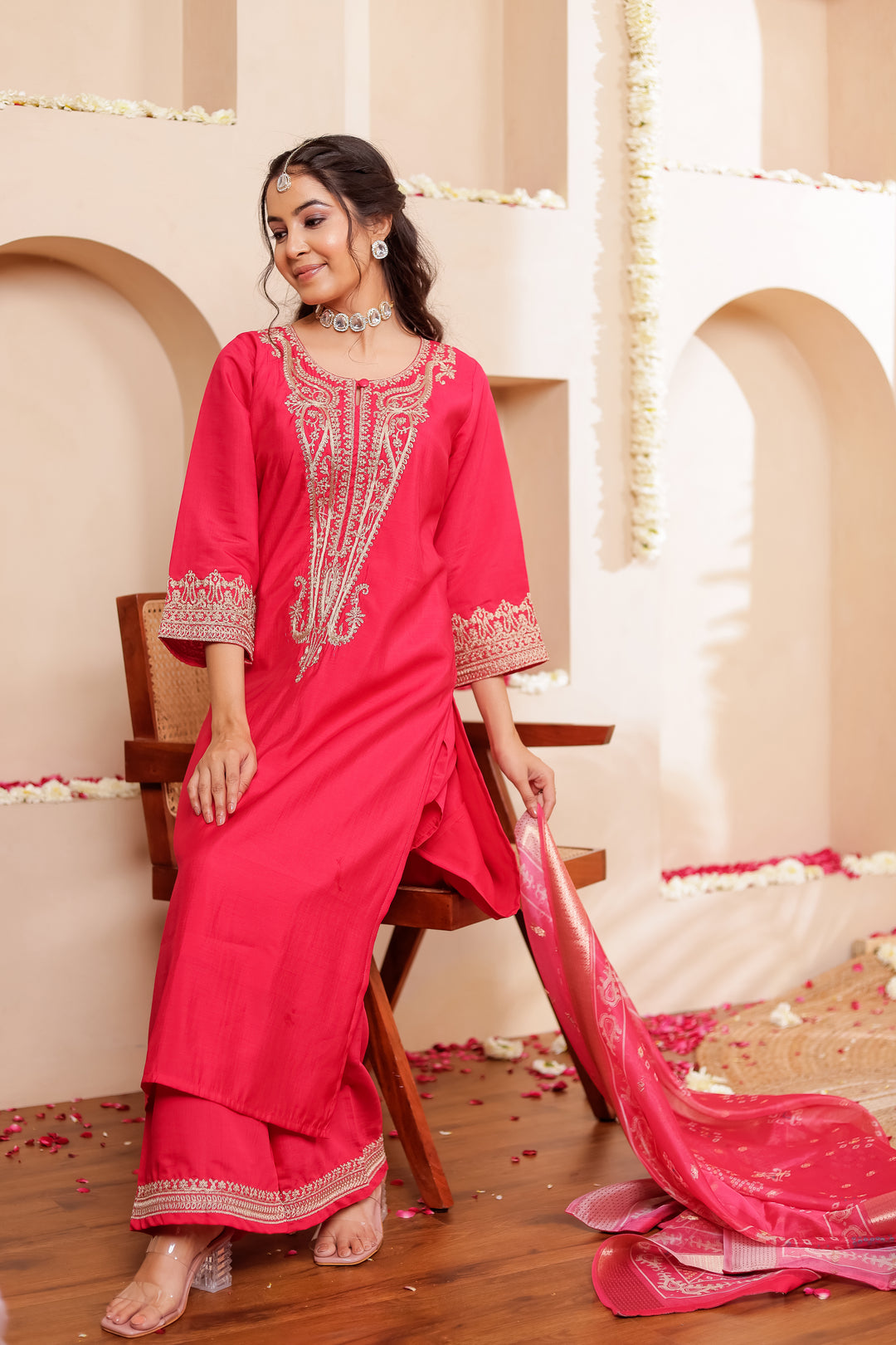 Pink Soft Silk Straight Cut Kurta Set