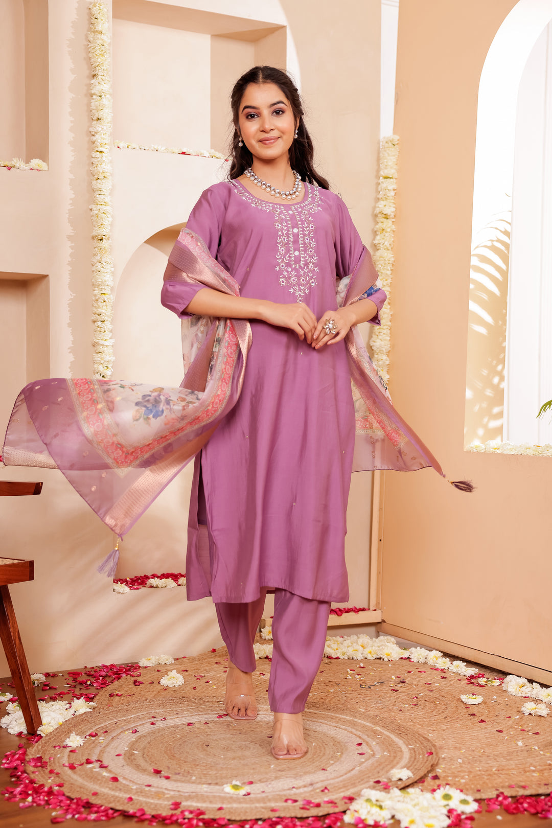 Lilac Soft Silk Straight Cut Kurta Set