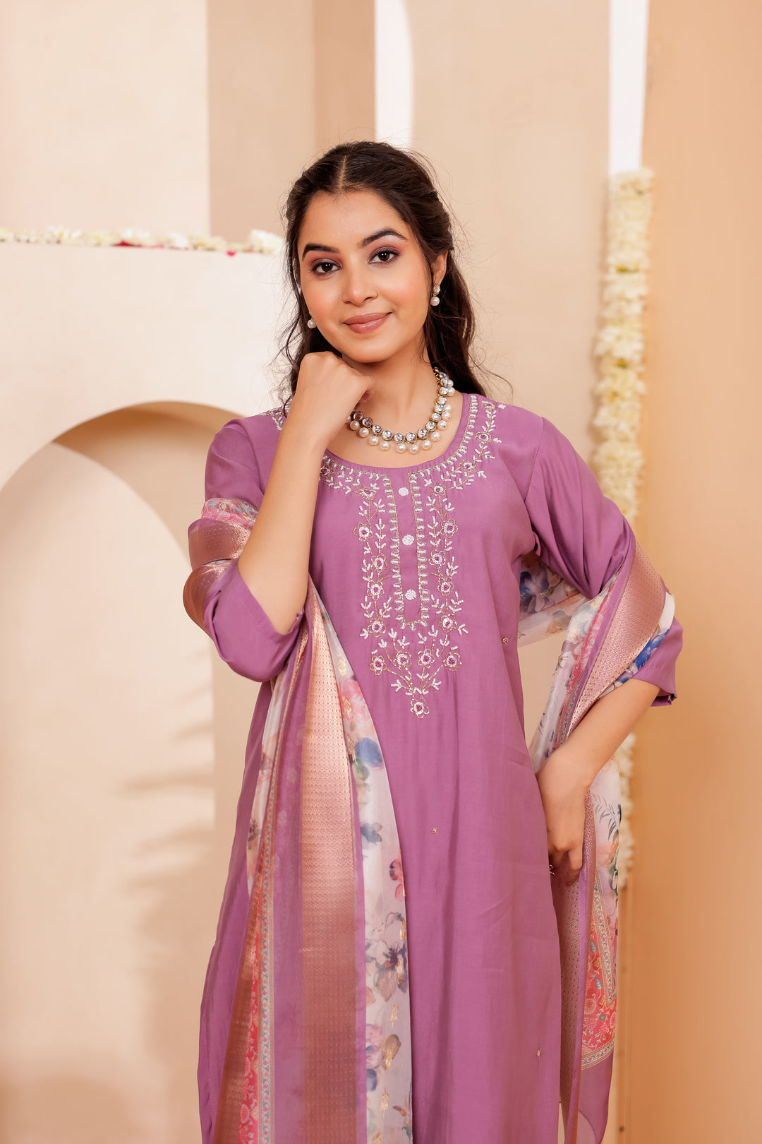 Lilac Soft Silk Straight Cut Kurta Set