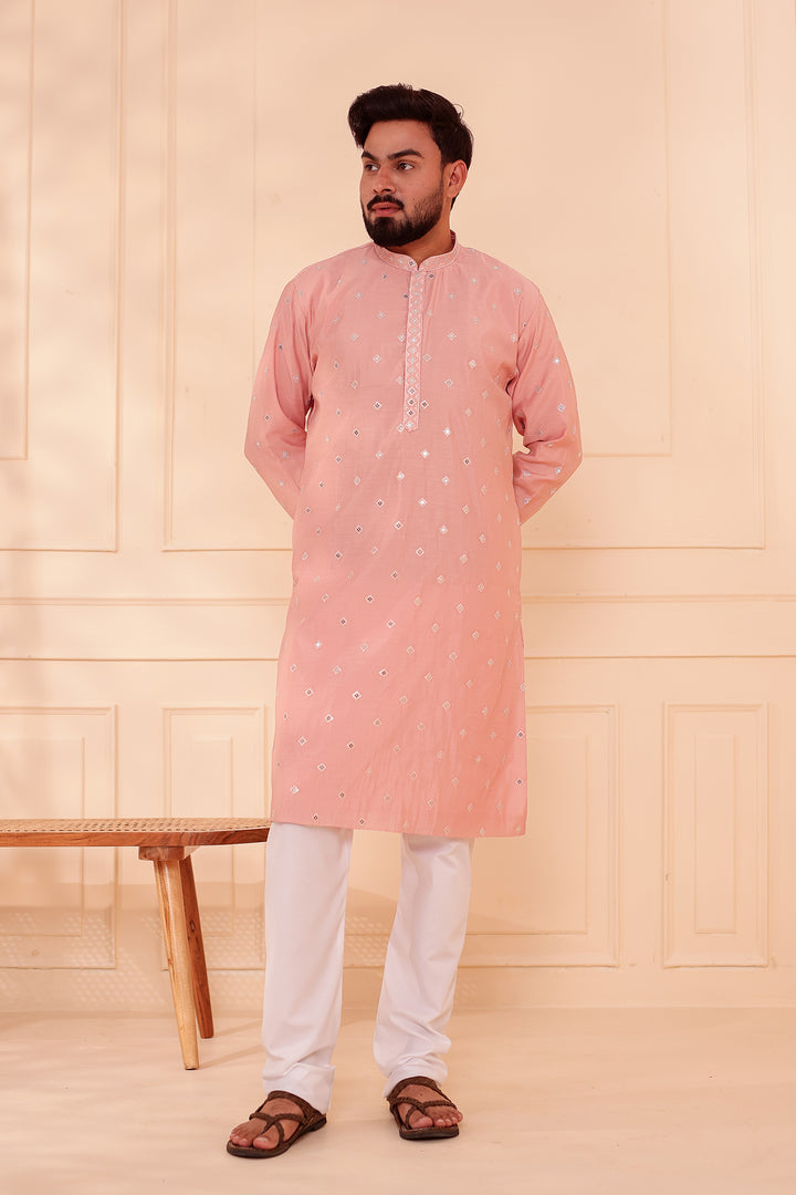 Peach Soft Silk Kurta Suit with Sequin & Thread Embroidery