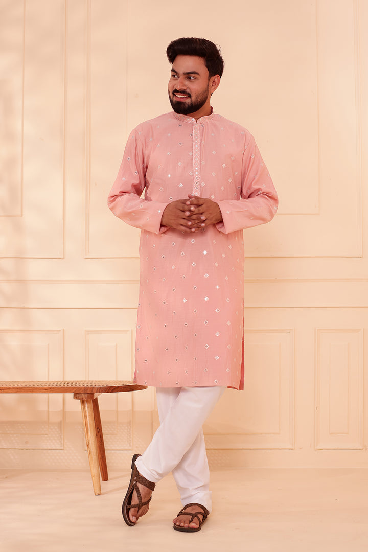 Peach Soft Silk Kurta Suit with Sequin & Thread Embroidery