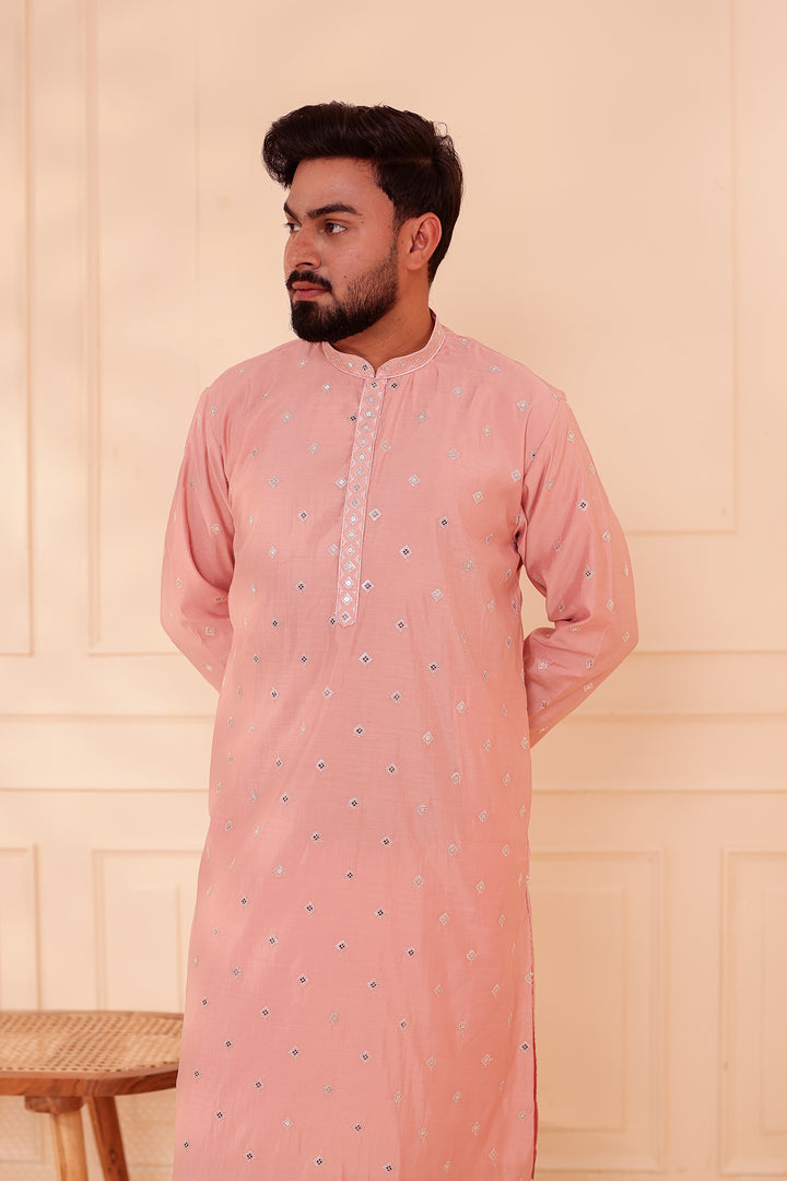 Peach Soft Silk Kurta Suit with Sequin & Thread Embroidery