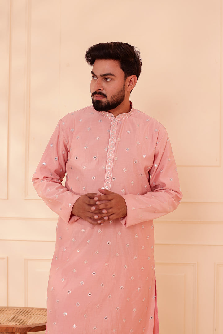 Peach Soft Silk Kurta Suit with Sequin & Thread Embroidery