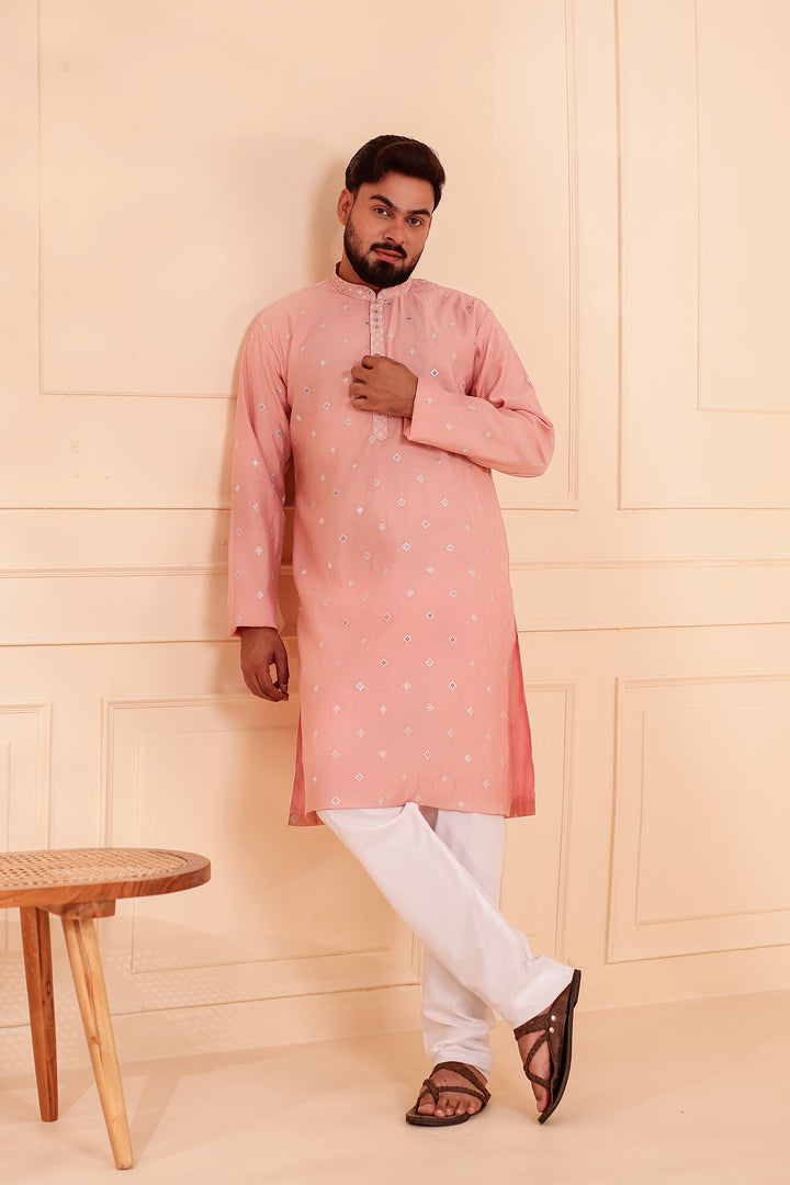 Peach Soft Silk Kurta Suit with Sequin & Thread Embroidery