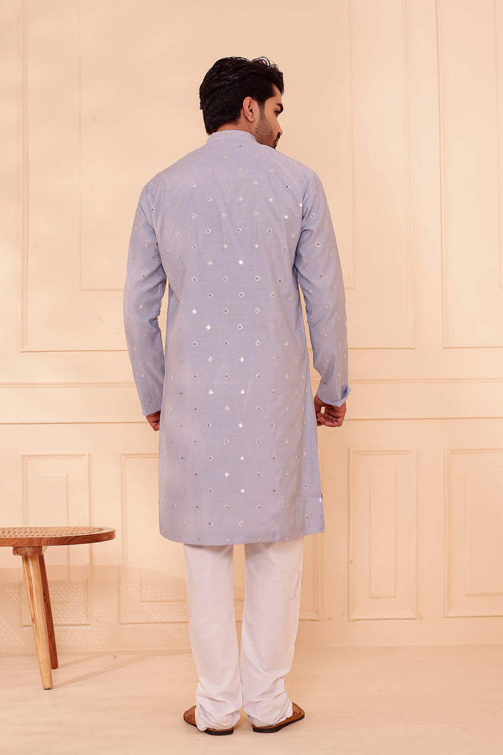 Greyish Blue Soft Silk Kurta Suit with Sequin & Thread Embroidery
