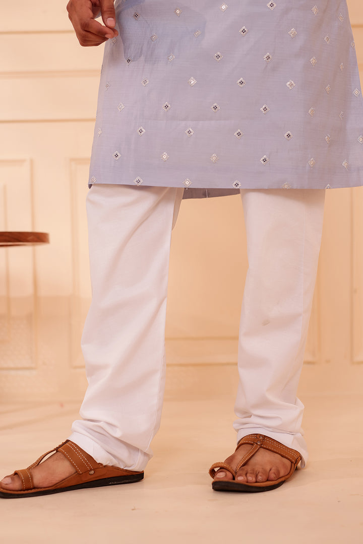 Greyish Blue Soft Silk Kurta Suit with Sequin & Thread Embroidery