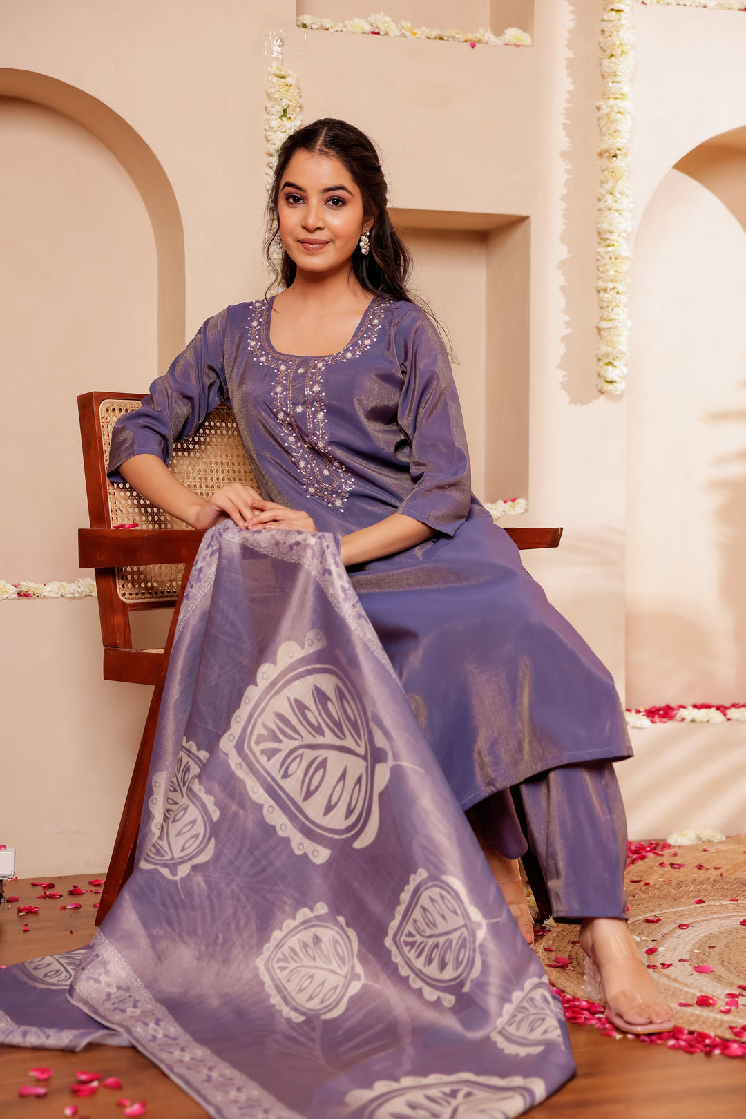 Mauve Soft Silk Straight Cut Kurta Set
