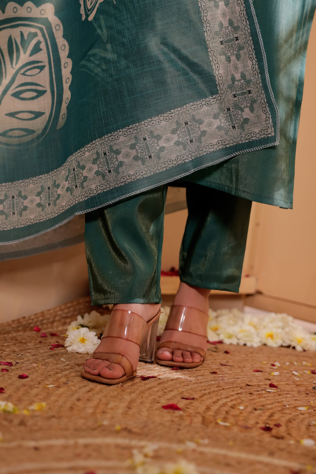 Teal Blue Soft Silk Straight Cut Kurta Set