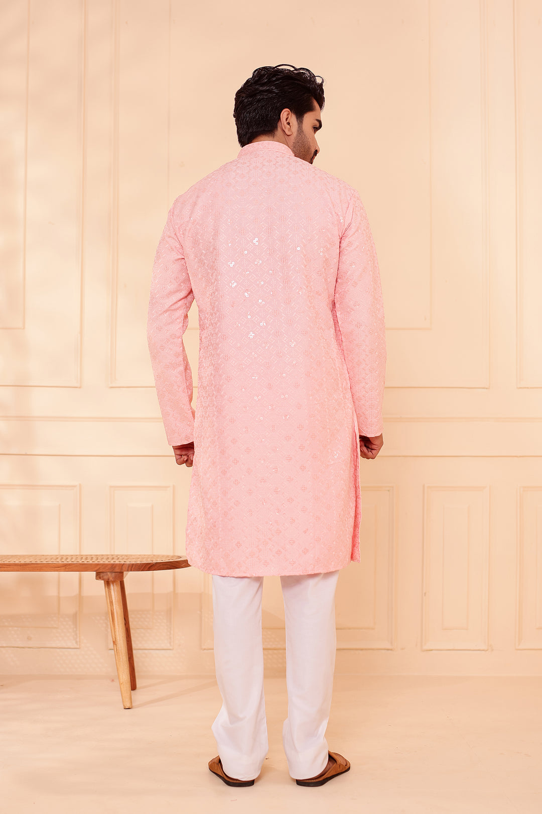 Peach Lucknowi Chikankari Kurta Suit with Sequin Work.