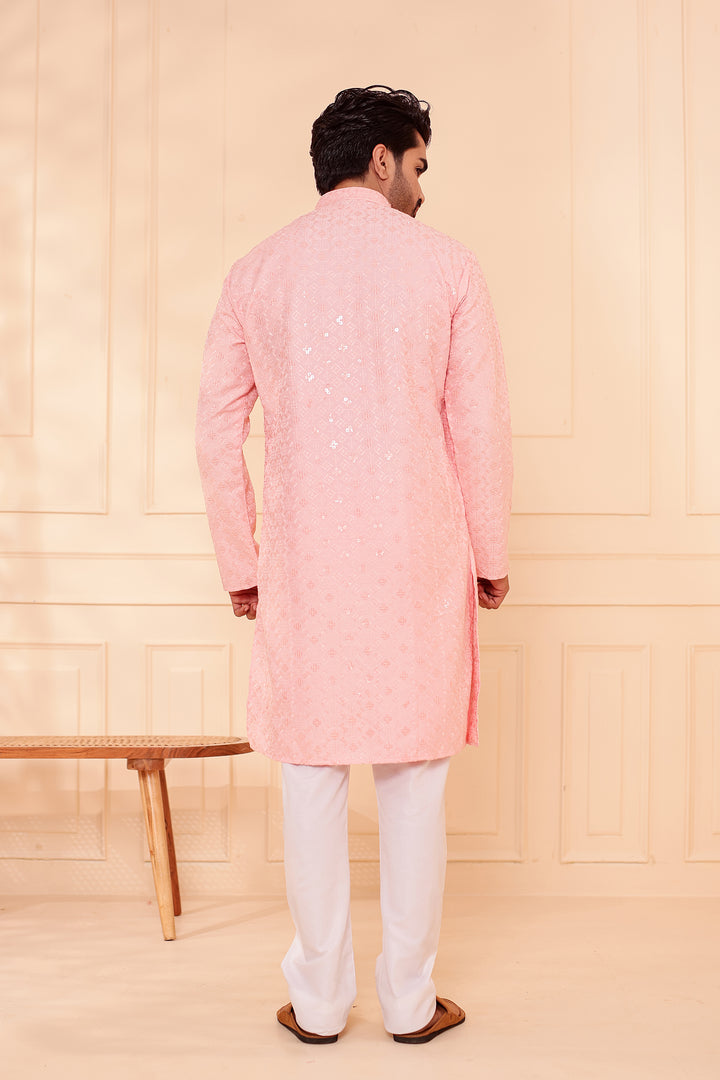Peach Lucknowi Chikankari Kurta Suit with Sequin Work.
