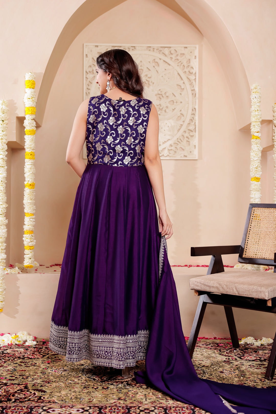 Dark Purple Vichitra Silk Anarkali Suit