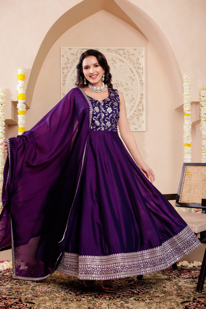 Dark Purple Vichitra Silk Anarkali Suit