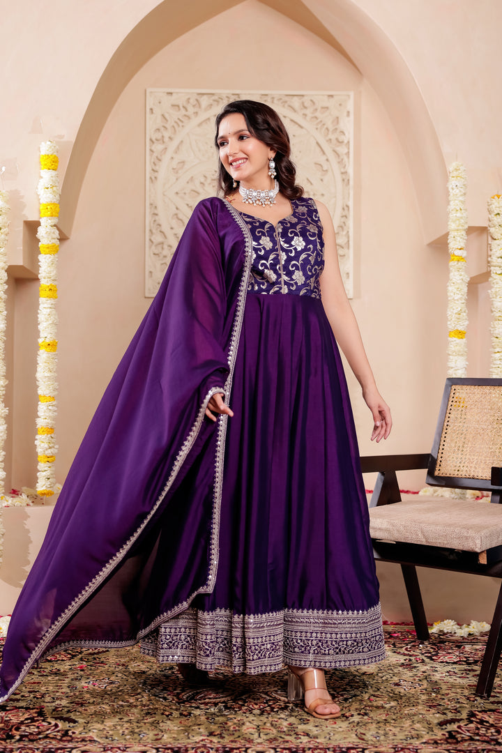 Dark Purple Vichitra Silk Anarkali Suit