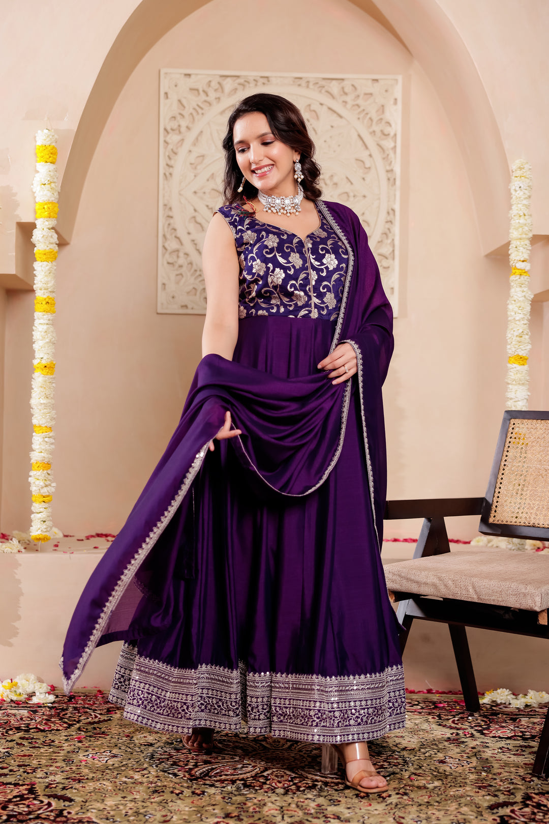 Dark Purple Vichitra Silk Anarkali Suit