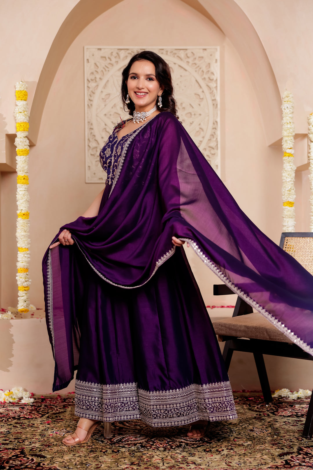 Dark Purple Vichitra Silk Anarkali Suit