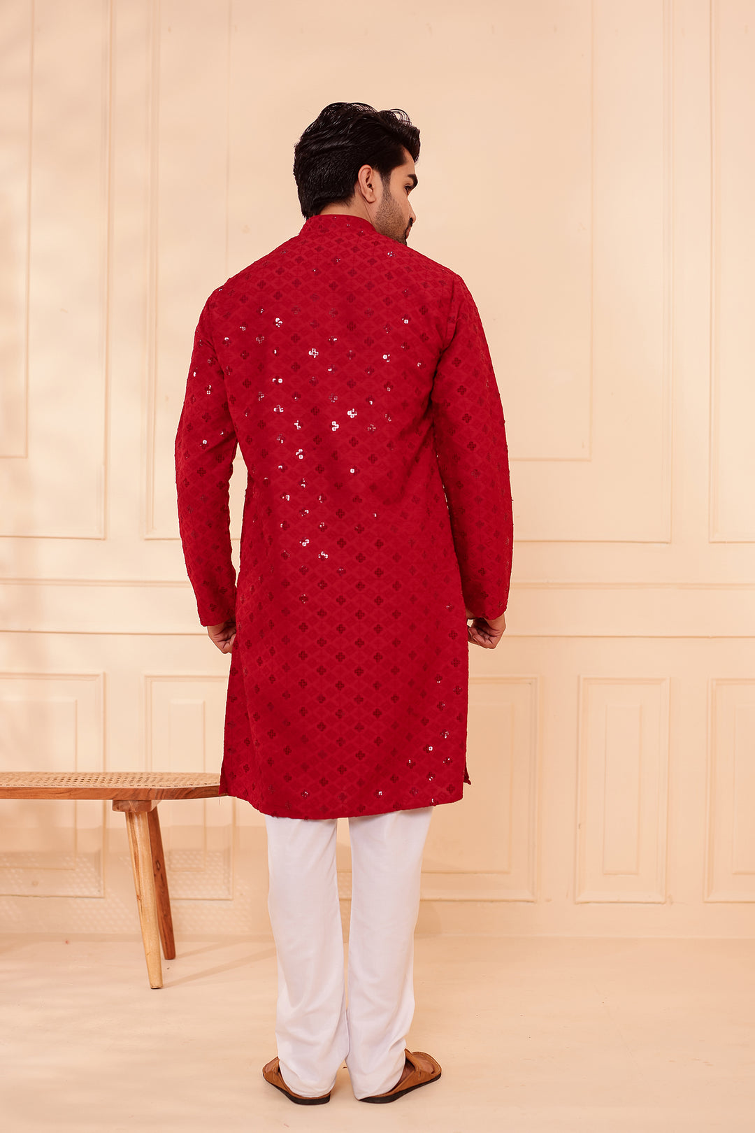 Maroon Lucknowi Chikankari Kurta Suit with Sequin Work.