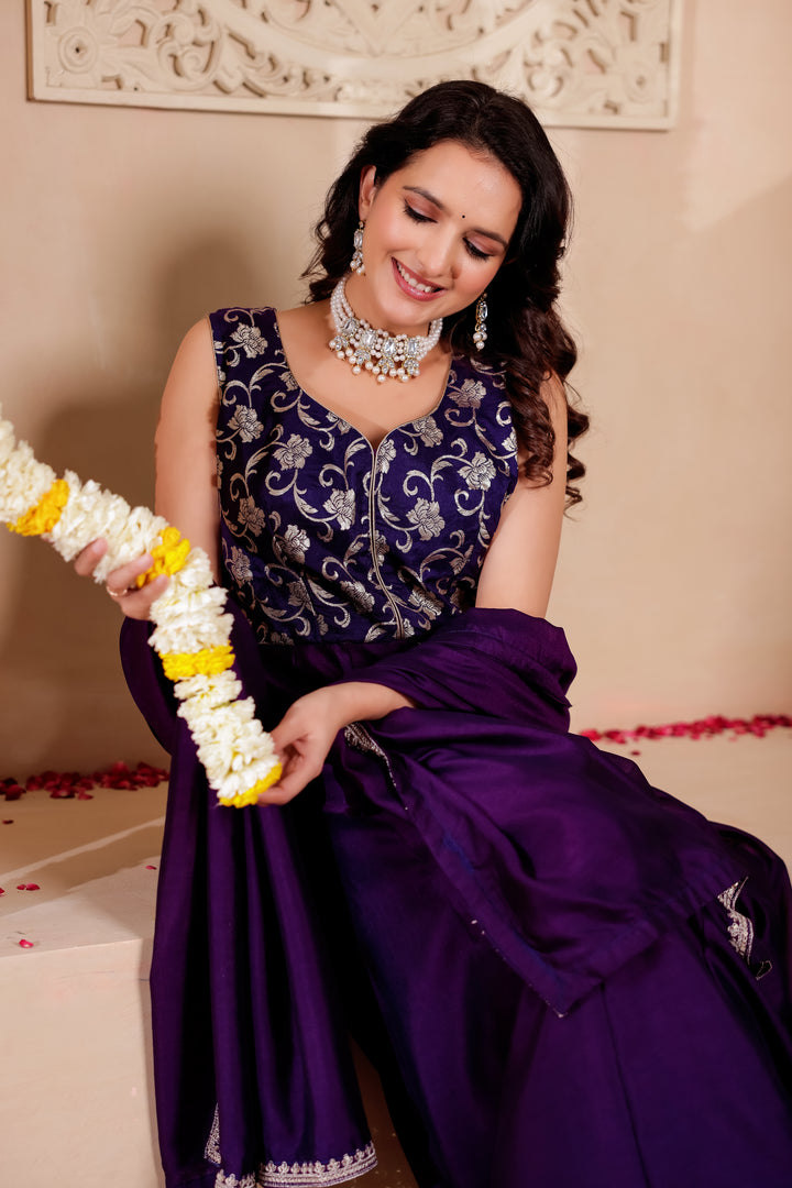 Dark Purple Vichitra Silk Anarkali Suit