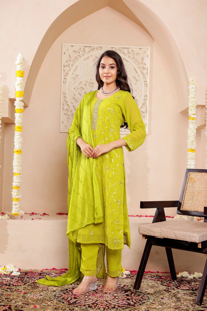 Liril/Apple Green Georgette Straight Cut Kurta Set