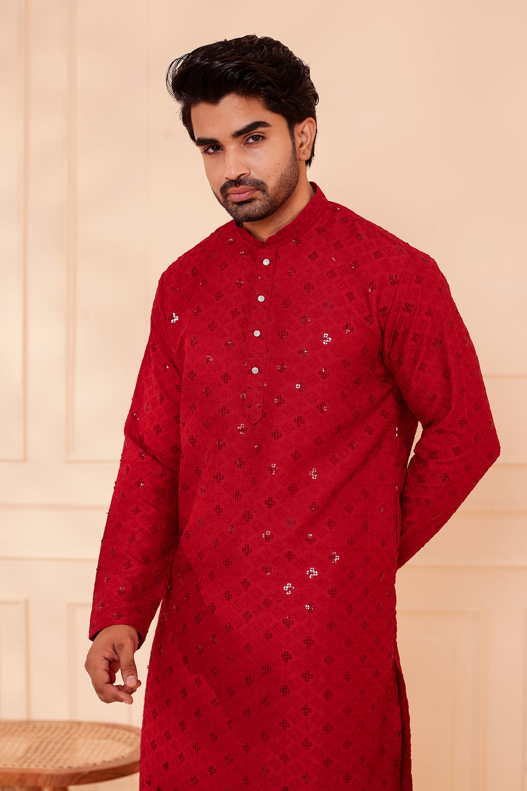 Maroon Lucknowi Chikankari Kurta Suit with Sequin Work.