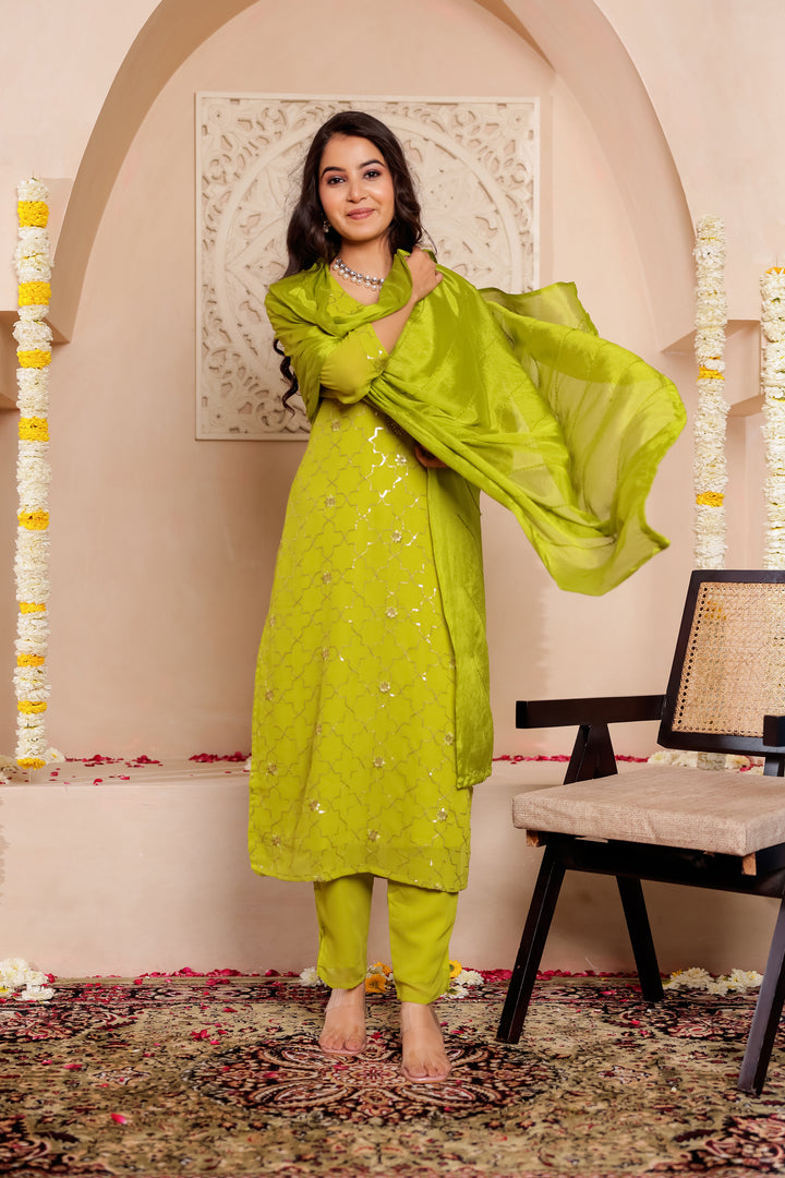 Liril/Apple Green Georgette Straight Cut Kurta Set