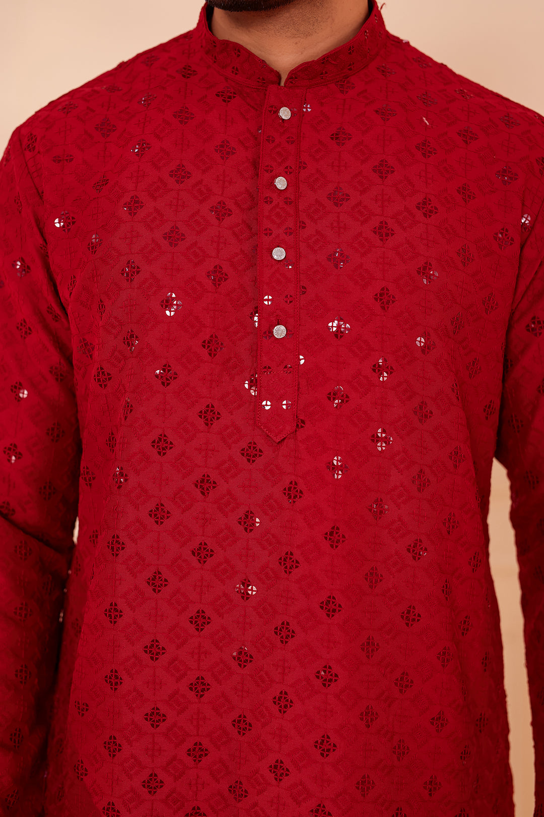 Maroon Lucknowi Chikankari Kurta Suit with Sequin Work.