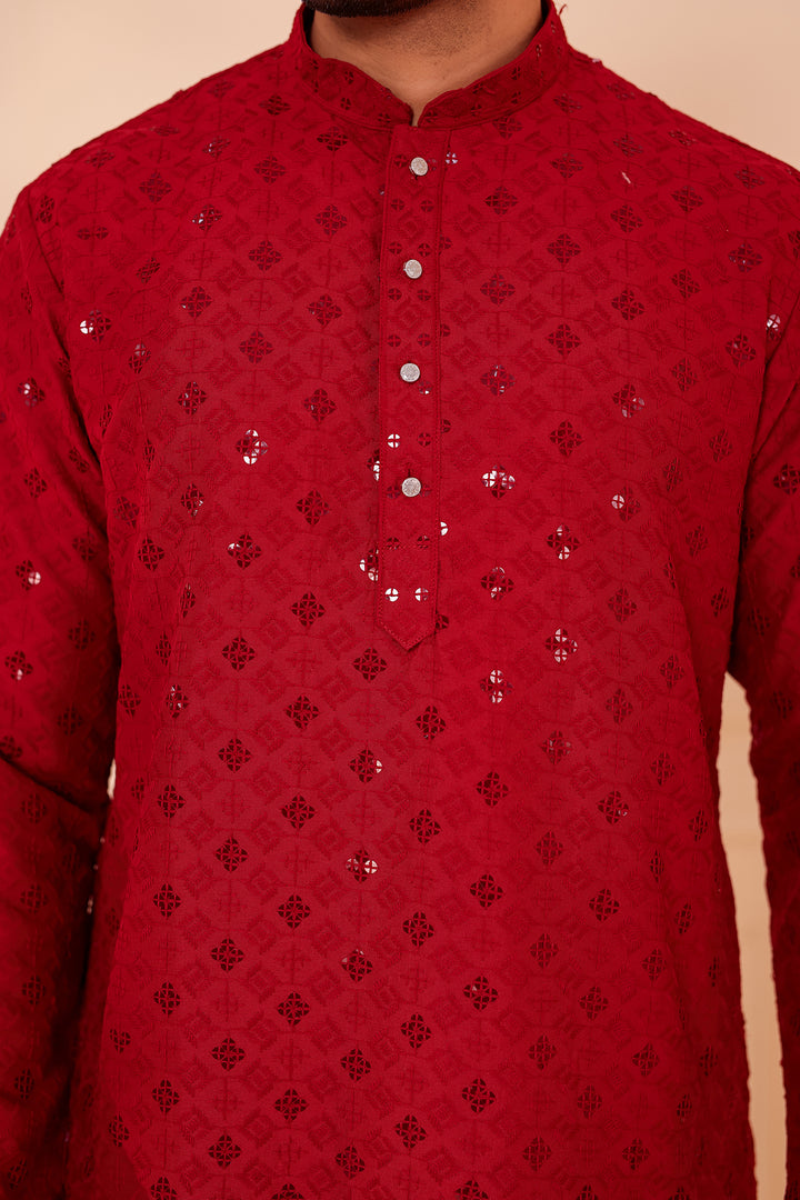 Maroon Lucknowi Chikankari Kurta Suit with Sequin Work.