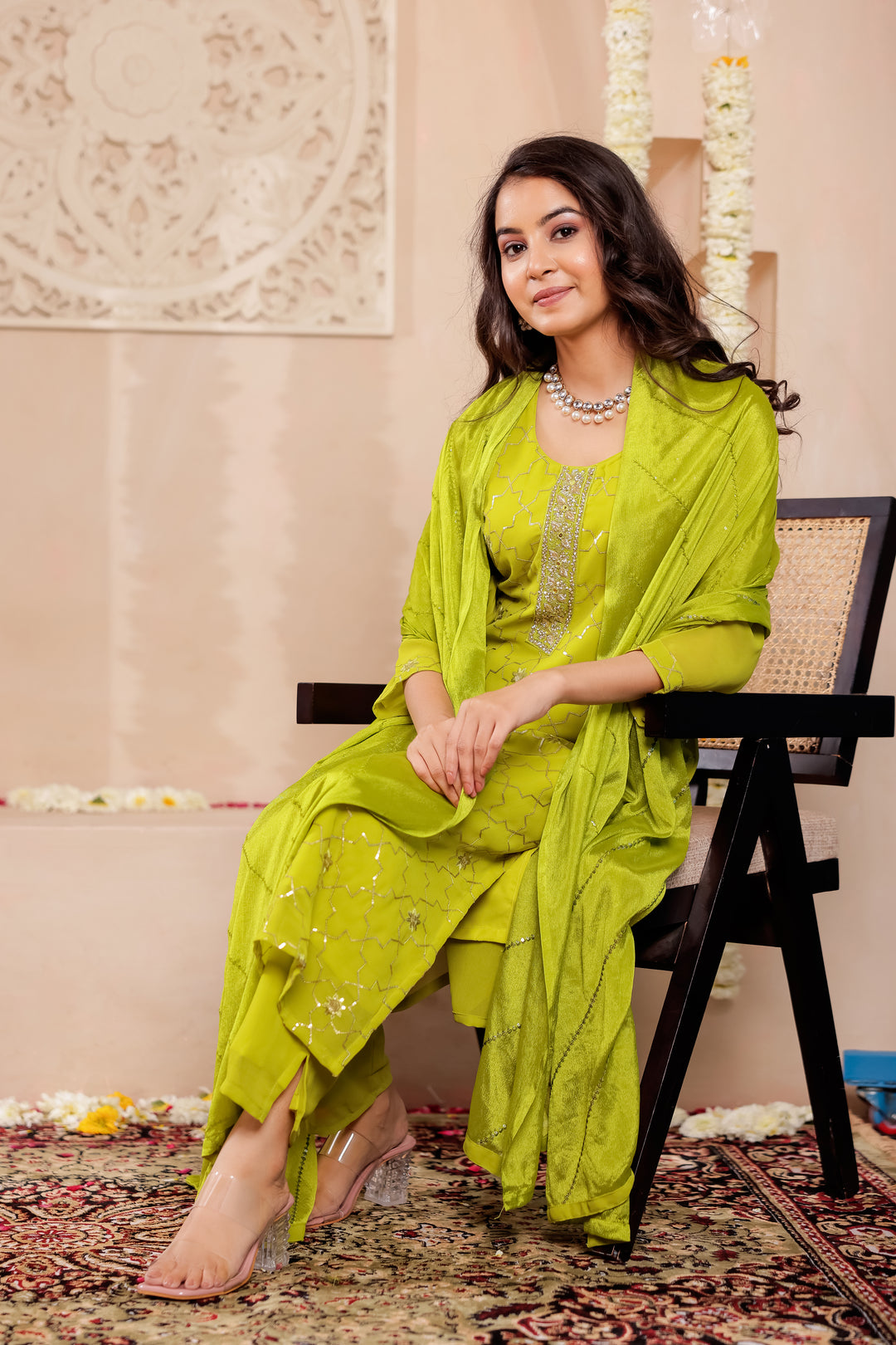 Liril/Apple Green Georgette Straight Cut Kurta Set