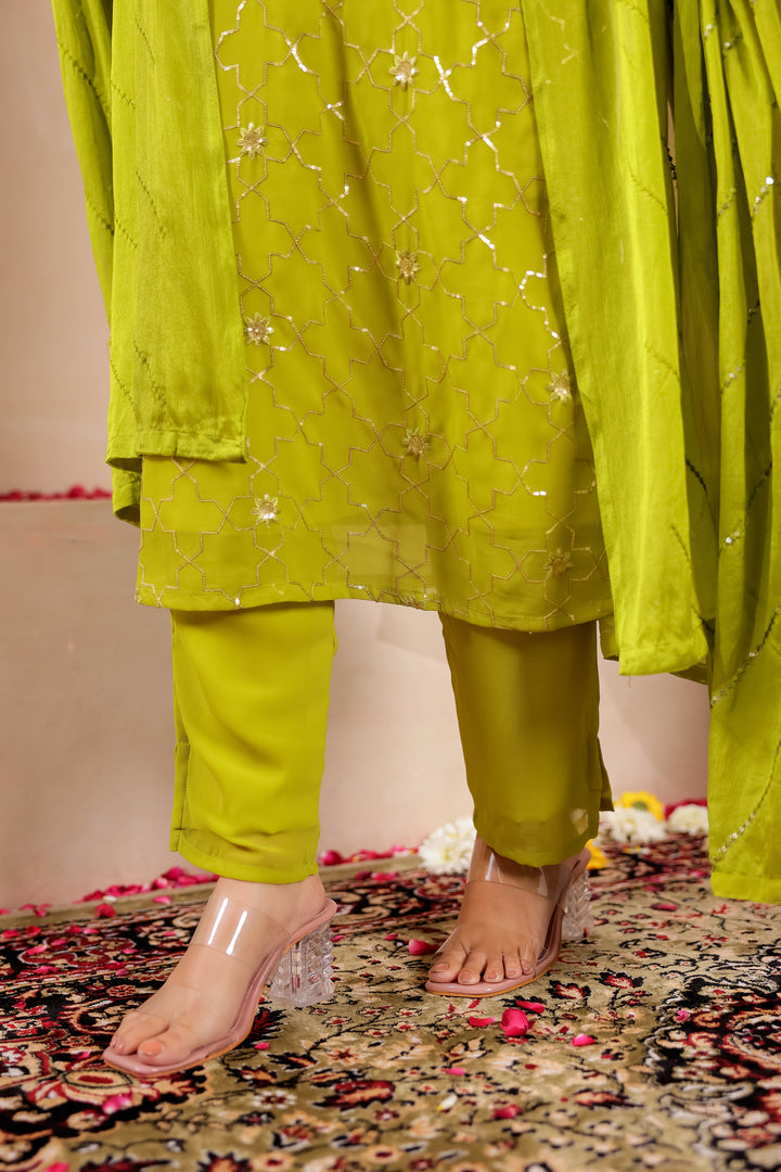 Liril/Apple Green Georgette Straight Cut Kurta Set