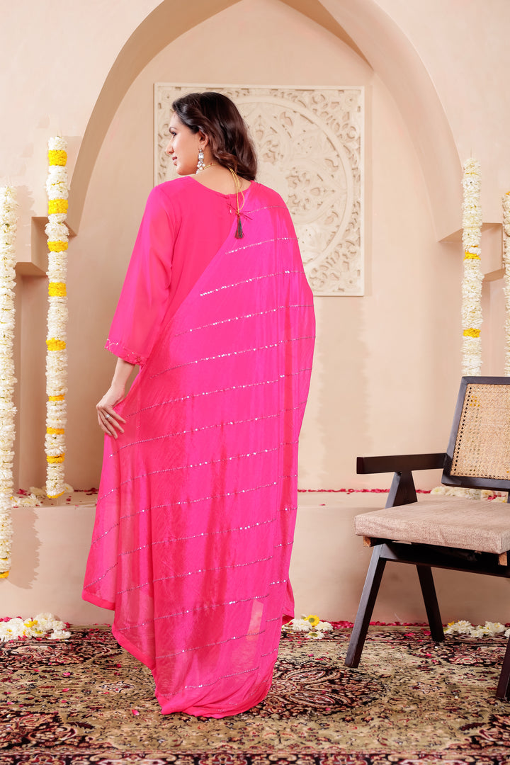 Rani Pink Georgette Straight Cut Kurta Set