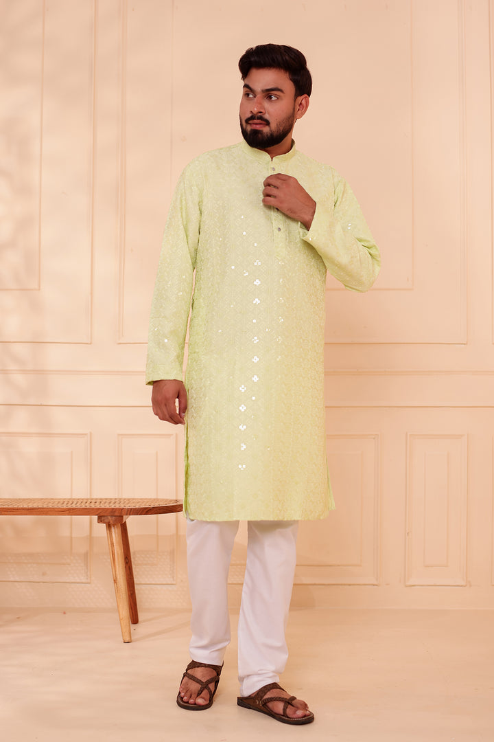Mint Green Lucknowi Chikankari Kurta Suit with Sequin Work.
