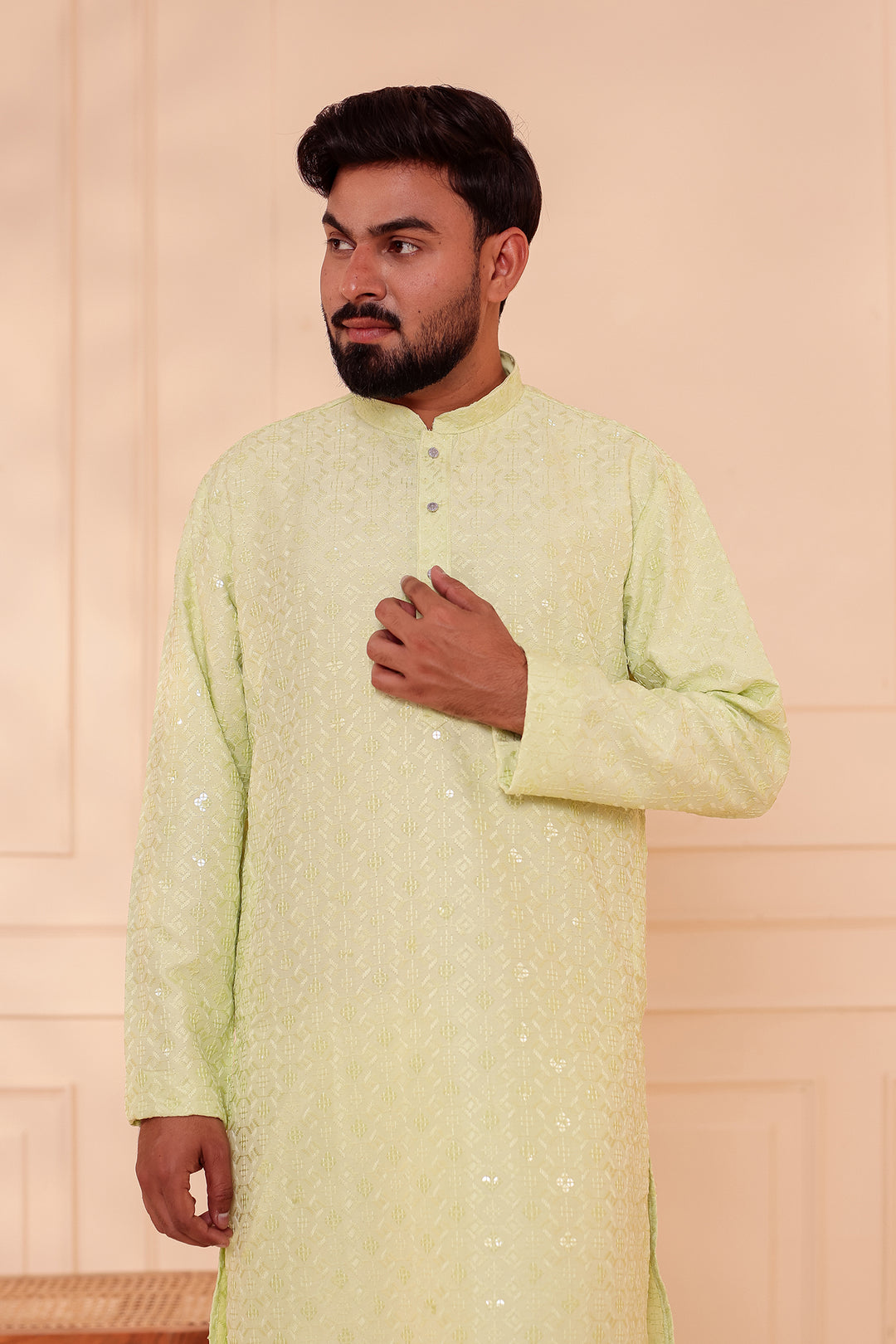 Mint Green Lucknowi Chikankari Kurta Suit with Sequin Work.